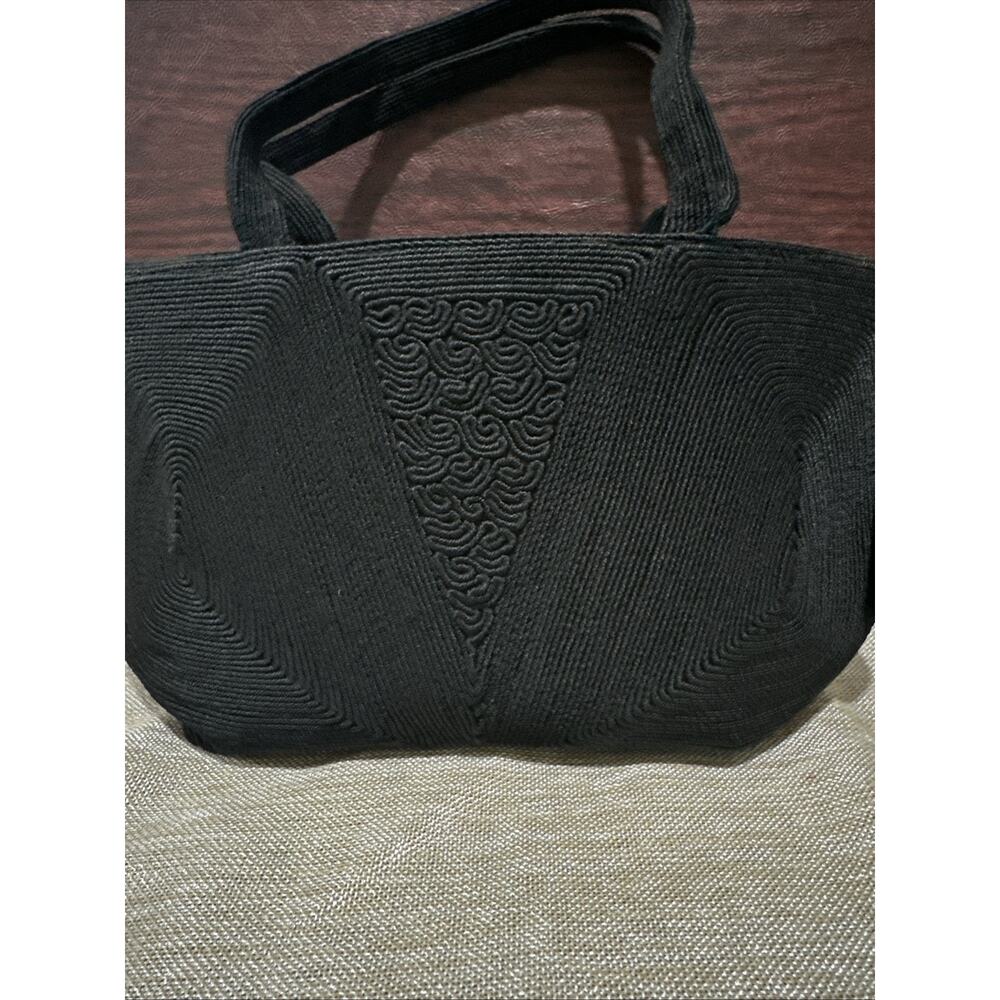 Genuine Black Corde Handbag by Fedwa 9 X 7" Black 1940s 1950s